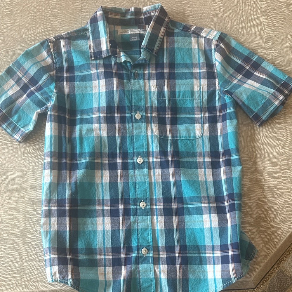 Old Navy Teal and Navy Plaid Button Down Shirt